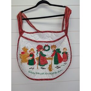 Vintage Holly Hobbie Christmas Apron One Size Waist Tie Back Holiday Wishes